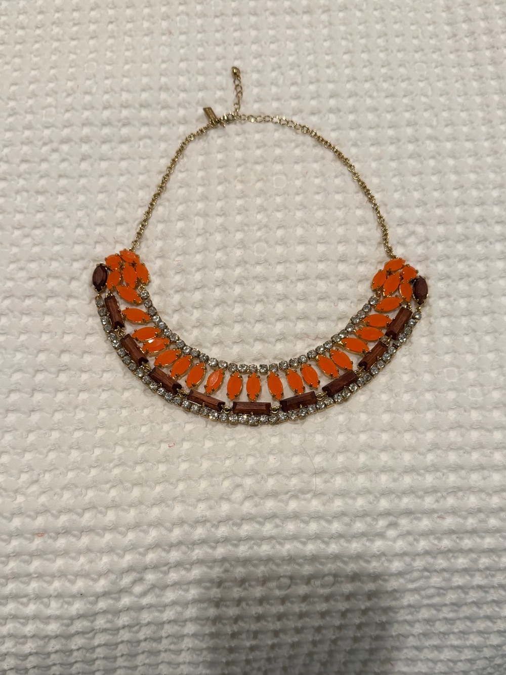 Gold Chain Statement Necklace with Orange Resin Accents; fashion jewelry